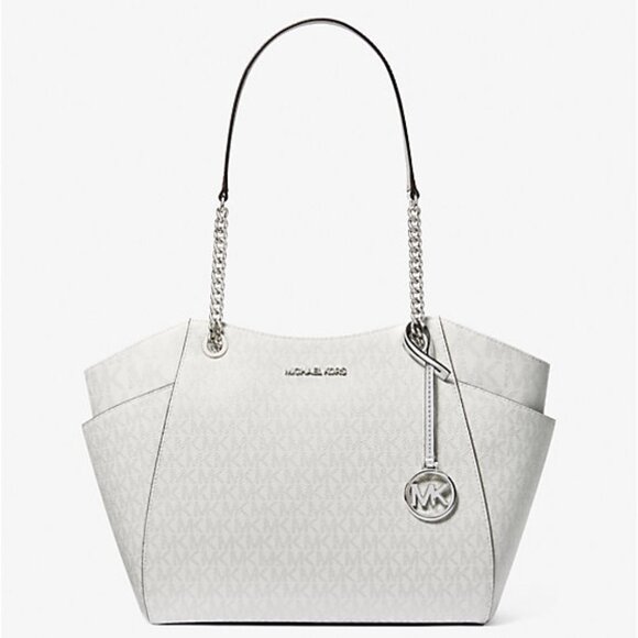 New Michael Kors Jet Set Large Logo Shoulder Bag Silver (Argent) - Picture 1 of 3
